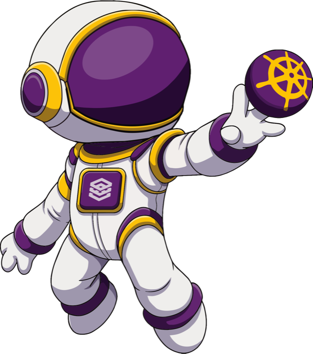 Edgecase 2026 mascot: an astronaut holding a Kubernetes helm